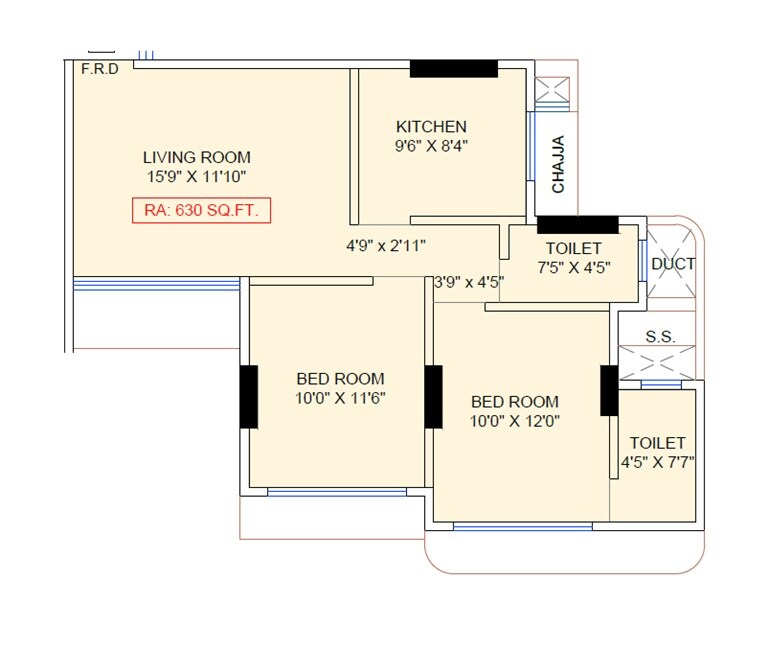 Floor plan of 2 BHK 630 Sq. Ft. Apartment in Majestic Sarayu Sabari, Mumbai