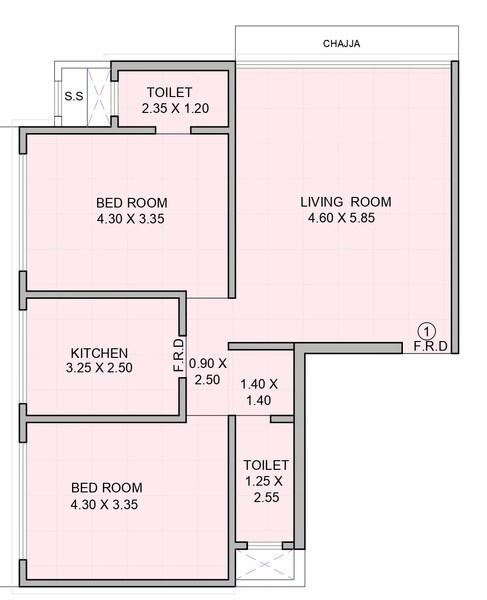 Floor plan of 2 BHK 815 Sq. Ft. Apartment in Majestic Sriniketan, Mumbai