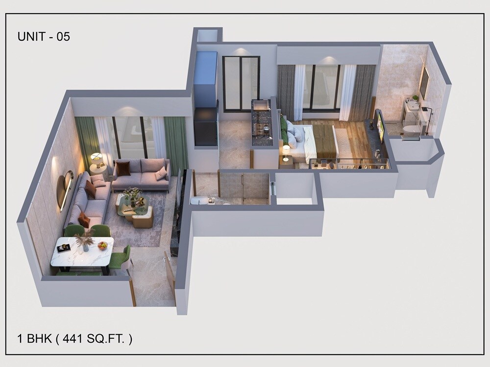 Floor plan of 1 BHK 442 Sq. Ft. Apartment in Majestic Vista, Mumbai