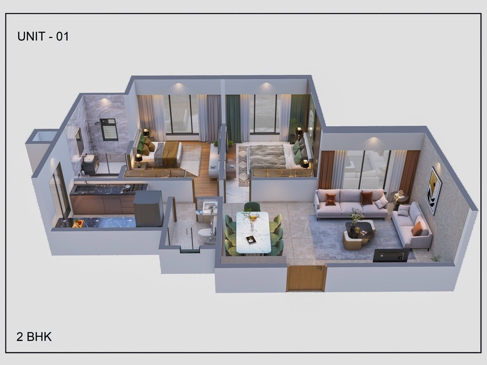 Floor plan of 2 BHK 730 Sq. Ft. Apartment in Majestic Vista, Mumbai