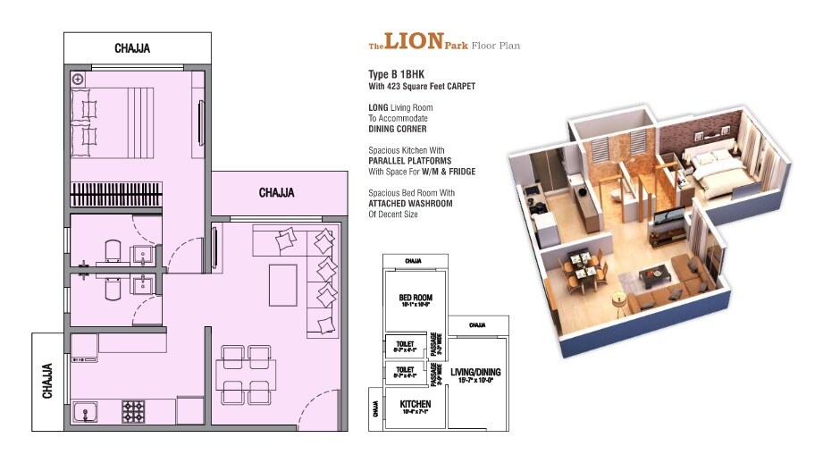 Floor plan of 2 BHK 621 Sq. Ft. Apartment in Makwana The Lion Park, Mumbai
