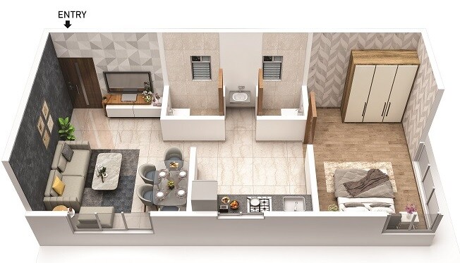 Floor plan of 1 BHK 473 Sq. Ft. Apartment in Makwise Anuvidnyan Nagar CHS, Mumbai