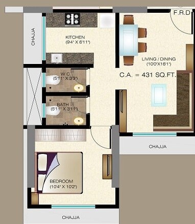 Floor plan of 1 BHK 485 Sq. Ft. Apartment in Mama Heights, Mumbai