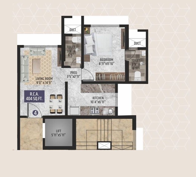 Floor plan of 1 BHK 404 Sq. Ft. Apartment in Mamtora Shree Vallabh, Mumbai