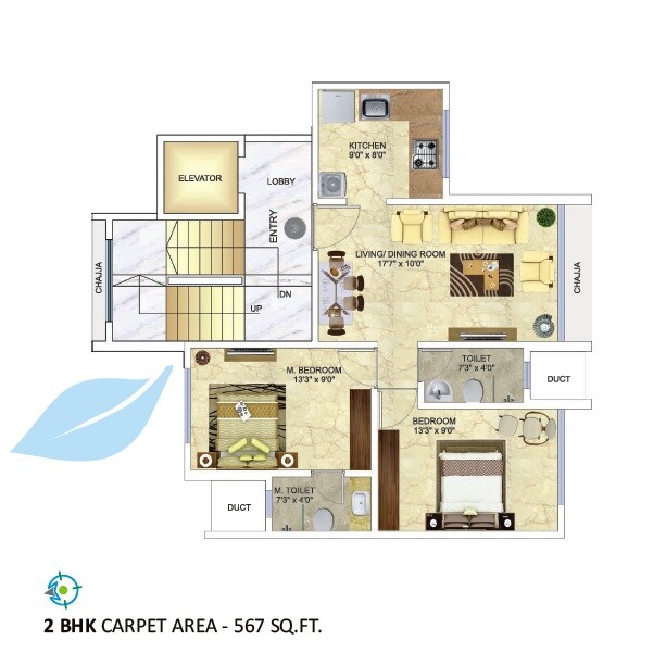 Floor plan of 2 BHK Apartment - 567 sq. ft. in Man Aaradhya Nalanda, Mumbai