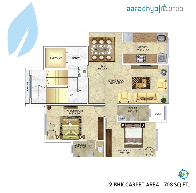 Floor plan of 2 BHK Apartment - 708 sq. ft. in Man Aaradhya Nalanda, Mumbai