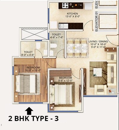 Floor plan of 1 BHK Apartment - 375 sq. ft. in Man Aaradhya Residency, Mumbai