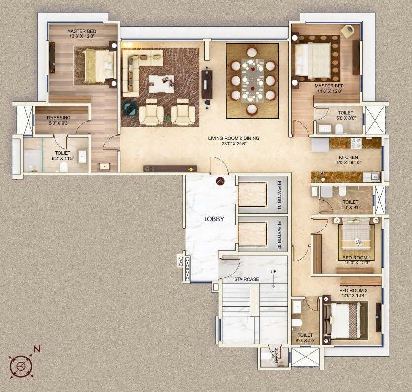 Floor plan of 4 BHK Apartment - 1775 sq. ft. in Man Aaradhya Signature, Mumbai