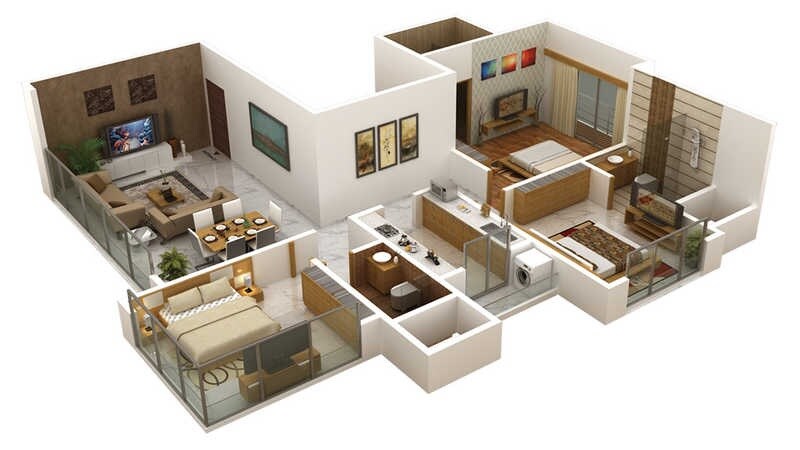 Floor plan of 3 BHK 1100 Sq. Ft. Apartment in Man Shanti Sadan, Mumbai