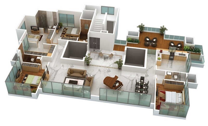 Floor plan of 4 BHK 2500 Sq. Ft. Penthouse in Man Shanti Sadan, Mumbai