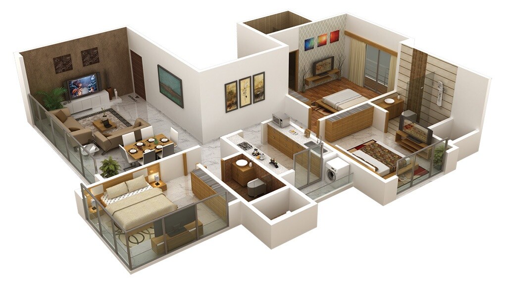 Floor plan of 3 BHK 1040 Sq. Ft. Apartment in Man Shanti Sadn, Mumbai