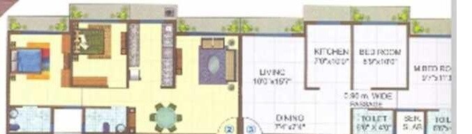 Floor plan of 2 BHK 975 Sq. Ft. Apartment in Man Shivneri CHS, Mumbai