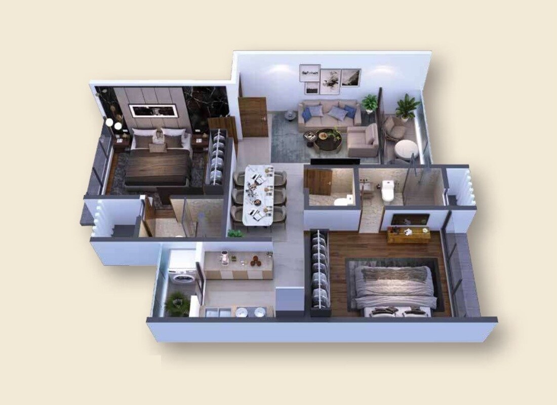 Floor plan of 2 BHK 516 Sq. Ft. Apartment in Mandor Bliss, Mumbai