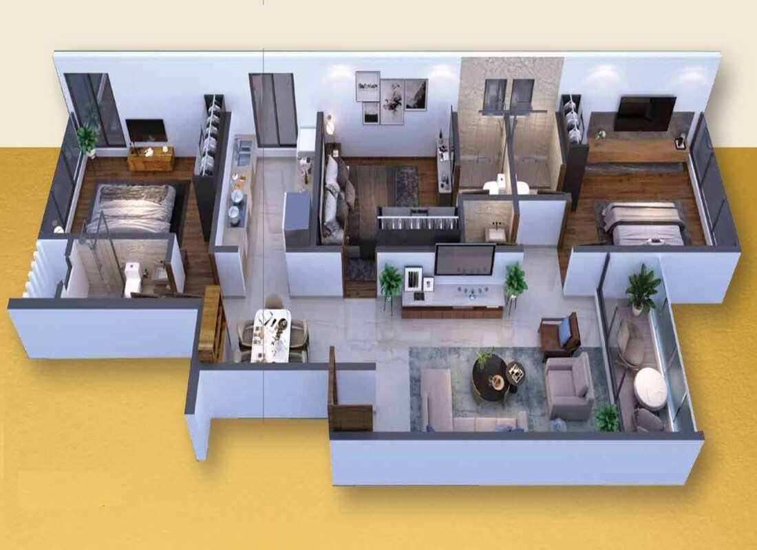 Floor plan of 3 BHK 1103 Sq. Ft. Apartment in Mandor Bliss, Mumbai