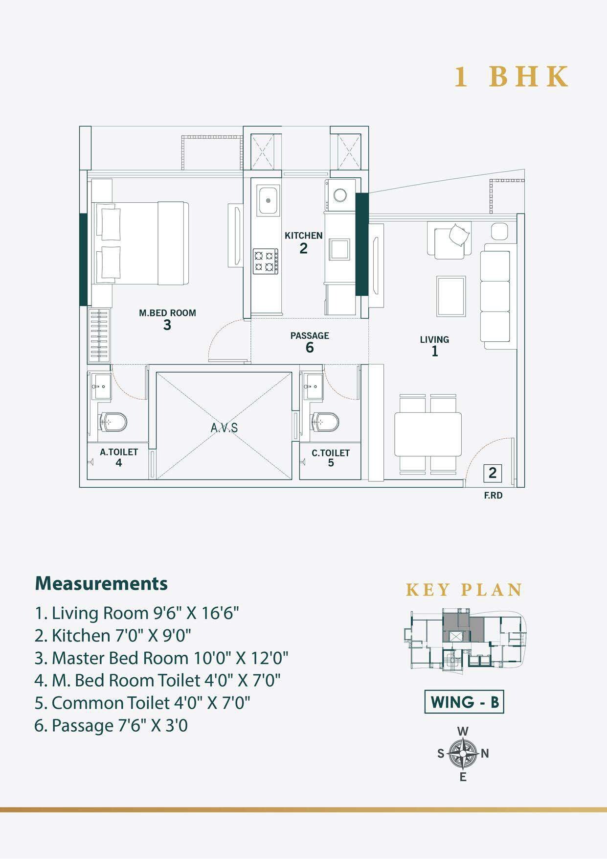 Floor plan of 1 BHK 466 Sq. Ft. Apartment in Mangal Royale, Mumbai