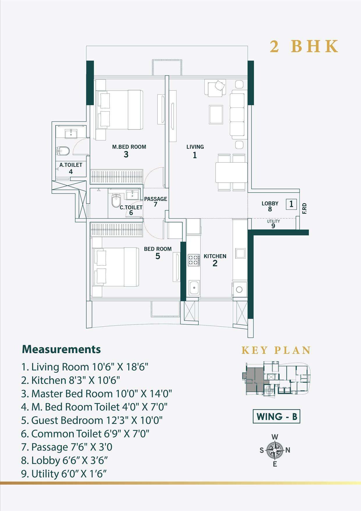 Floor plan of 2 BHK 595 Sq. Ft. Apartment in Mangal Royale, Mumbai