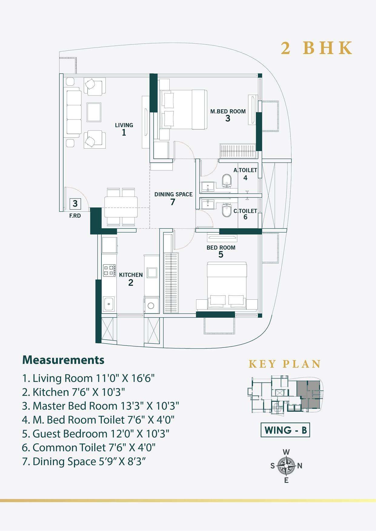 Floor plan of 2 BHK 741 Sq. Ft. Apartment in Mangal Royale, Mumbai