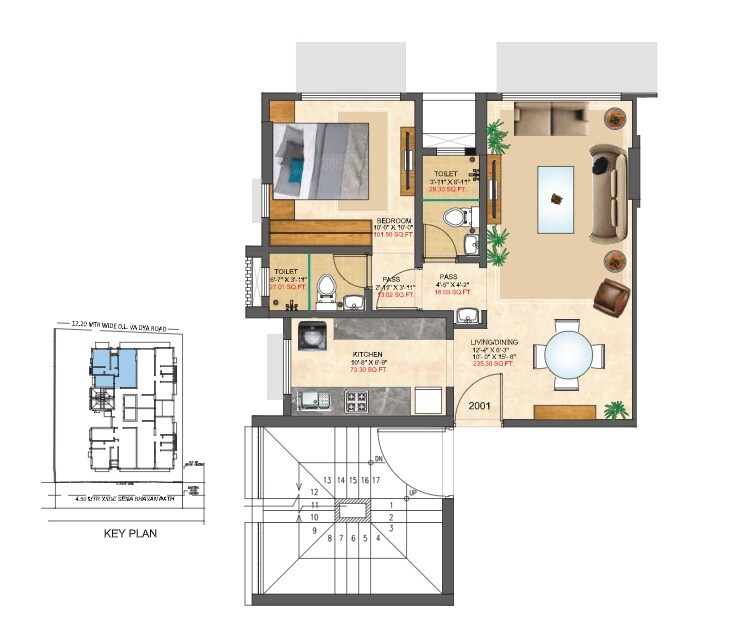 Floor plan of 1 BHK 438 Sq. Ft. Apartment in Mangalmurti Sai Aradhya, Mumbai