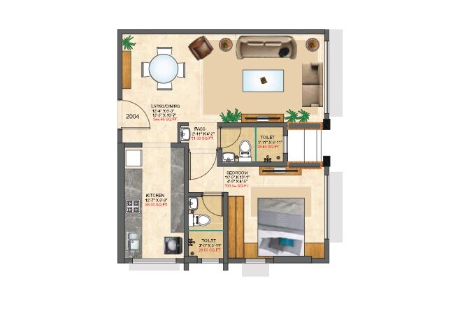 Floor plan of 1 BHK 515 Sq. Ft. Apartment in Mangalmurti Sai Aradhya, Mumbai