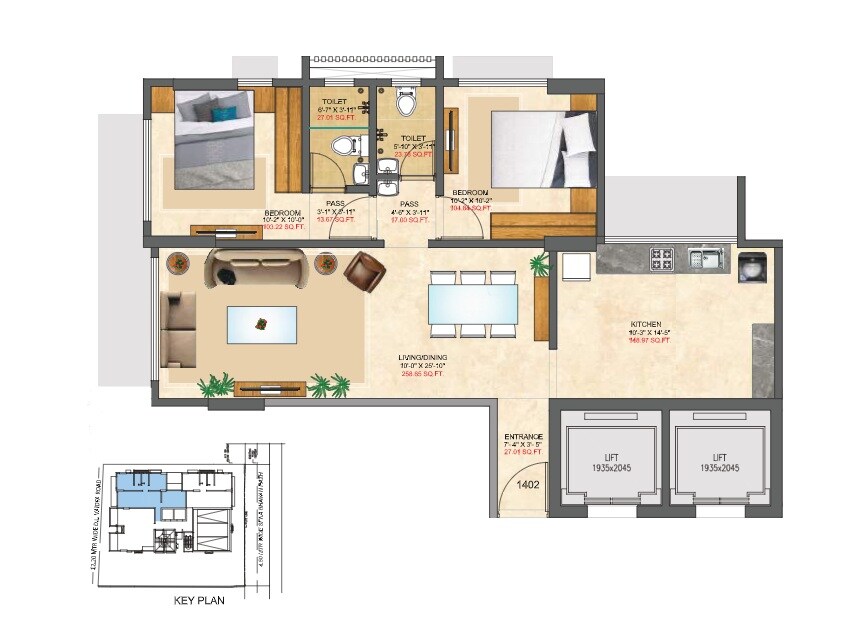 Floor plan of 2 BHK 550 Sq. Ft. Apartment in Mangalmurti Sai Aradhya, Mumbai