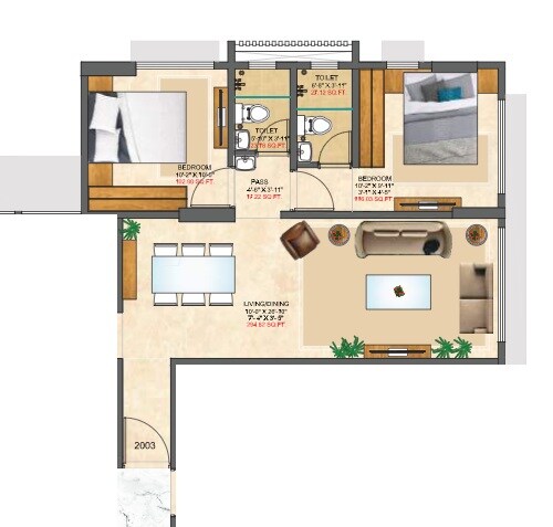 Floor plan of 2 BHK 752 Sq. Ft. Apartment in Mangalmurti Sai Aradhya, Mumbai