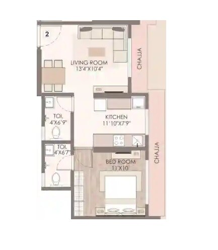 Floor plan of 1 BHK 404 Sq. Ft. Apartment in Mangesh Prathamesh Solitaire, Mumbai