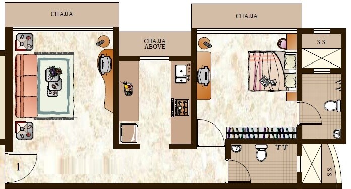 Floor plan of 1 BHK 433 Sq. Ft. Apartment in Manthan Acropolis, Mumbai