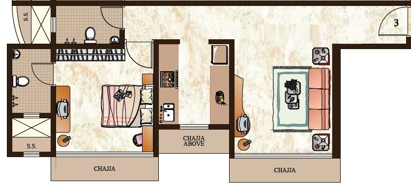 Floor plan of 1 BHK 436 Sq. Ft. Apartment in Manthan Acropolis, Mumbai