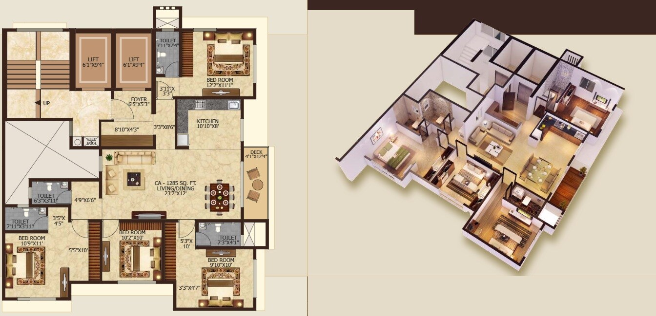 Floor plan of 4 BHK 1628 Sq. Ft. Apartment in Manthan Embassy, Mumbai