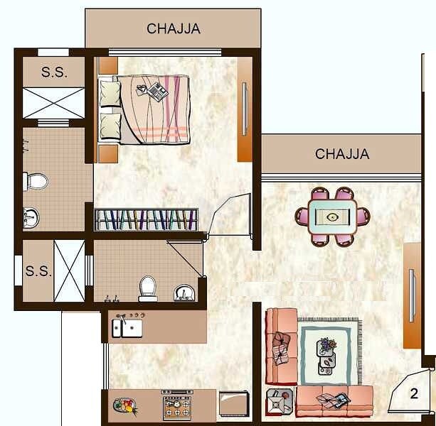 Floor plan of 1 BHK 625 Sq. Ft. Apartment in Manthan Heights, Mumbai