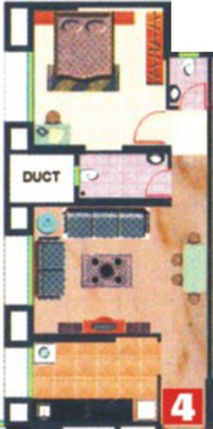 Floor plan of 1 BHK 473 Sq. Ft. Apartment in Mantri Park, Mumbai