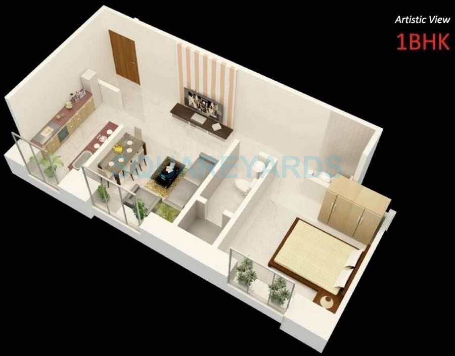 Floor plan of 1 BHK 766 Sq. Ft. Apartment in Mantri Serene, Mumbai
