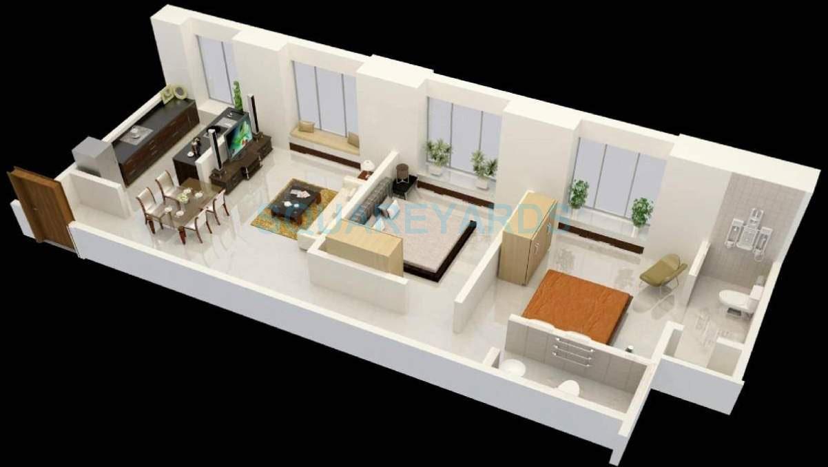 Floor plan of 2 BHK 1038 Sq. Ft. Apartment in Mantri Serene, Mumbai