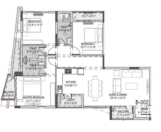 Floor plan of 3 BHK 1770 Sq. Ft. Apartment in Mantri Serene, Mumbai