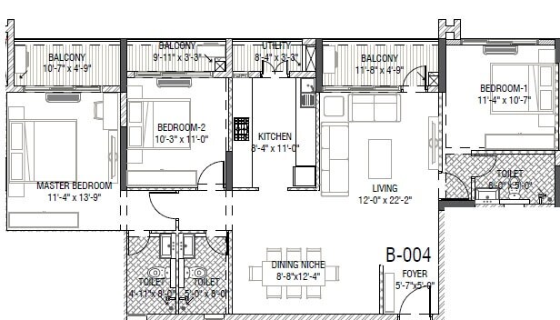 Floor plan of 3 BHK 1790 Sq. Ft. Apartment in Mantri Serene, Mumbai