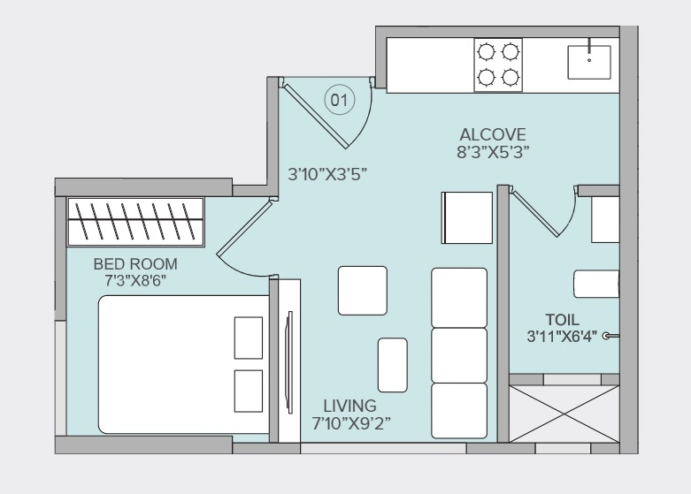 Floor plan of 1 BHK 225 Sq. Ft. Apartment in Marathon Ekveera, Mumbai