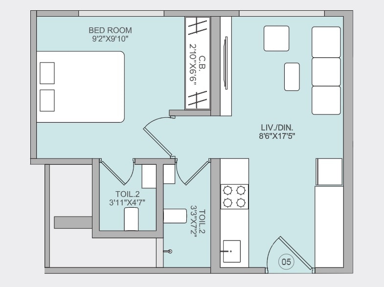 Floor plan of 1 BHK 327 Sq. Ft. Apartment in Marathon Ekveera, Mumbai