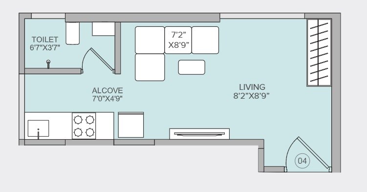 Floor plan of 207 Sq. Ft. Studio in Marathon Ekveera, Mumbai