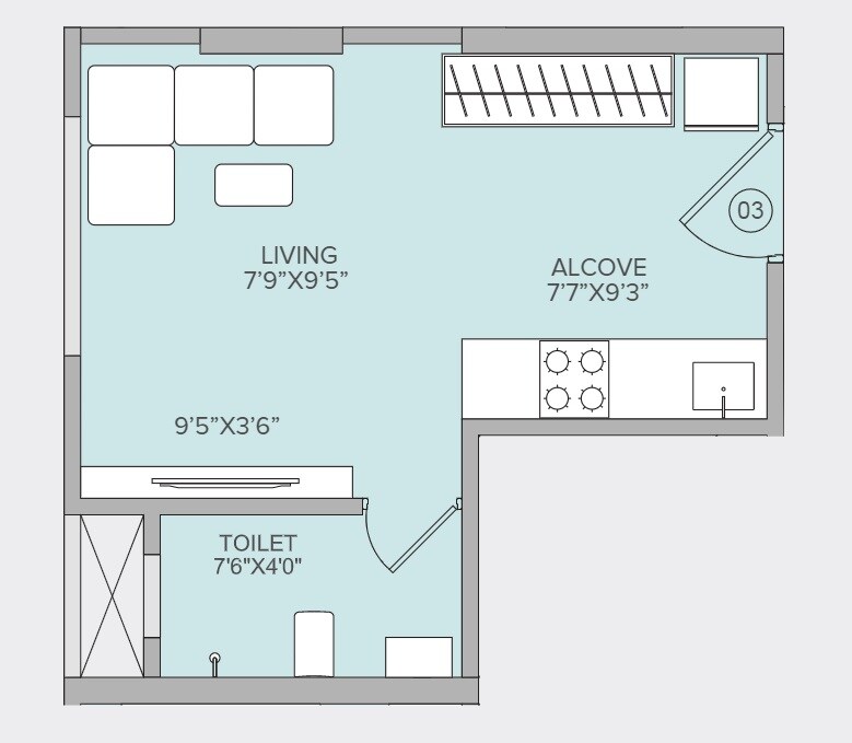 Floor plan of 213 Sq. Ft. Studio in Marathon Ekveera, Mumbai