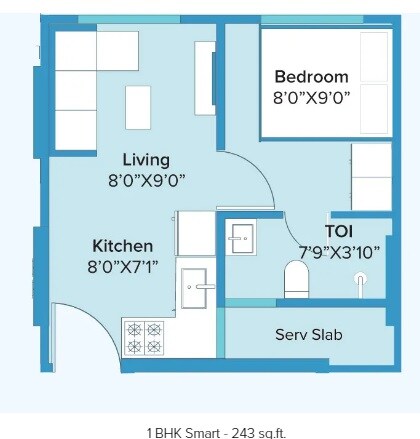 Floor plan of 1 BHK 243 Sq. Ft. Apartment in Marathon Embrace, Mumbai