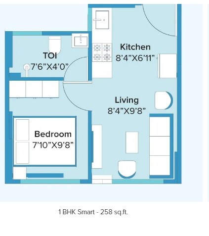 Floor plan of 1 BHK 258 Sq. Ft. Apartment in Marathon Embrace, Mumbai