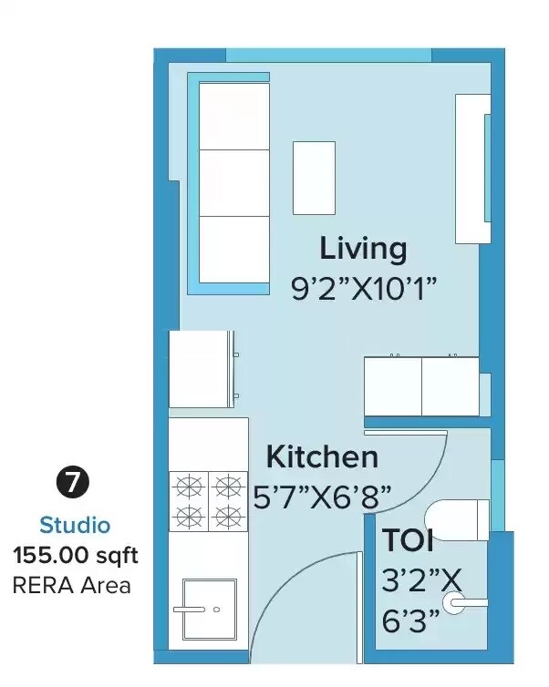 Floor plan of 155 Sq. Ft. Studio in Marathon Embrace, Mumbai
