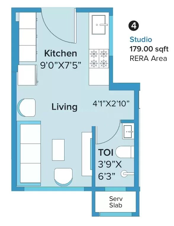 Floor plan of 179 Sq. Ft. Studio in Marathon Embrace, Mumbai