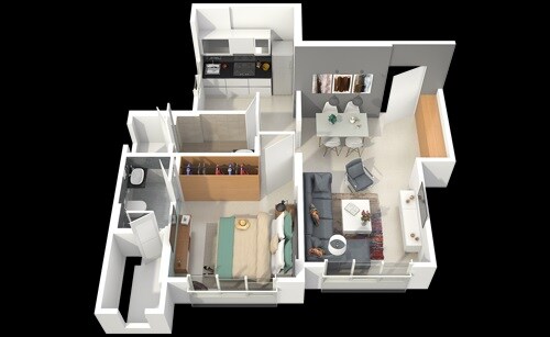 Floor plan of 1 BHK 424 Sq. Ft. Apartment in Marathon Eminence, Mumbai