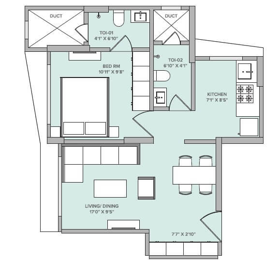 Floor plan of 1 BHK 445 Sq. Ft. Apartment in Marathon Eminence, Mumbai