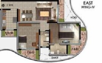 Floor plan of 2 BHK 934 Sq. Ft. Apartment in Marathon Monte Vista, Mumbai