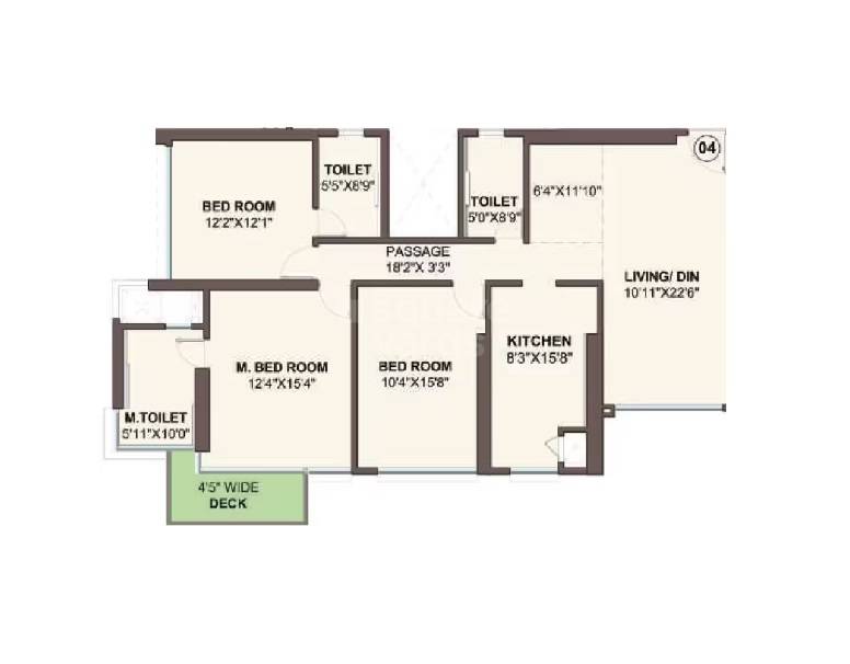 Floor plan of 3 BHK 1126 Sq. Ft. Apartment in Marathon Montesouth 3, Mumbai