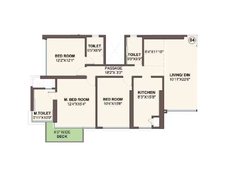 Floor plan of 3 BHK 1266 Sq. Ft. Apartment in Marathon Montesouth 4, Mumbai