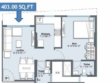 1 BHK 403 Sq. Ft. Apartment