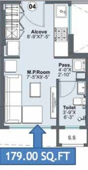 Floor plan of 179 Sq. Ft. Studio in Marathon Neo A4, Mumbai